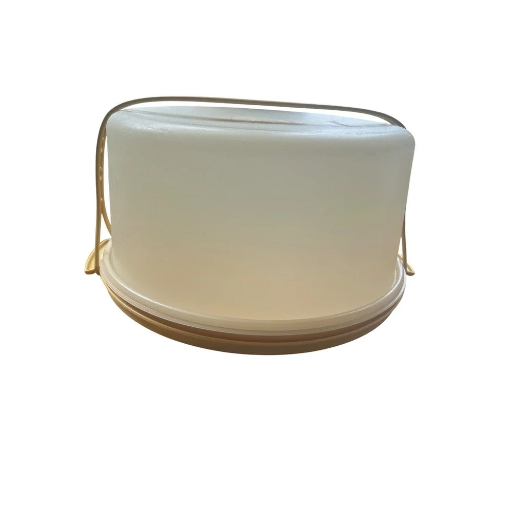 Vintage Tupperware Cake Taker Harvest Gold Round Carrier 1256 1257 1258 USA